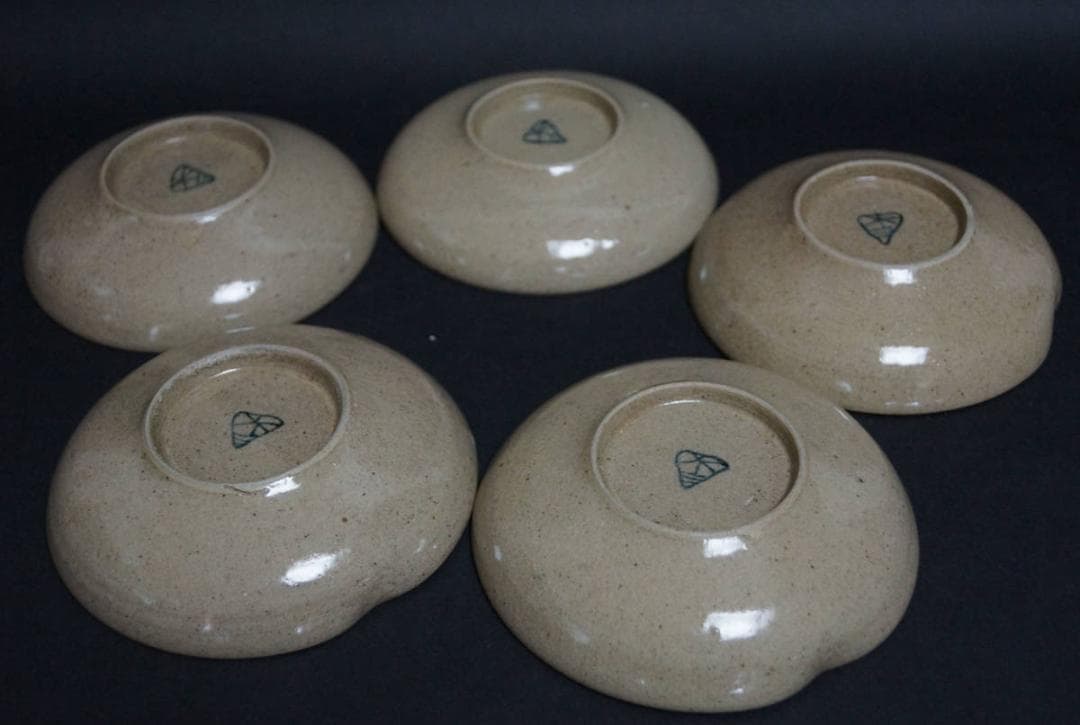 鉄釉『鳥文』皿 小皿 銘々皿 五客セット☆金直しあり☆在銘 箱付