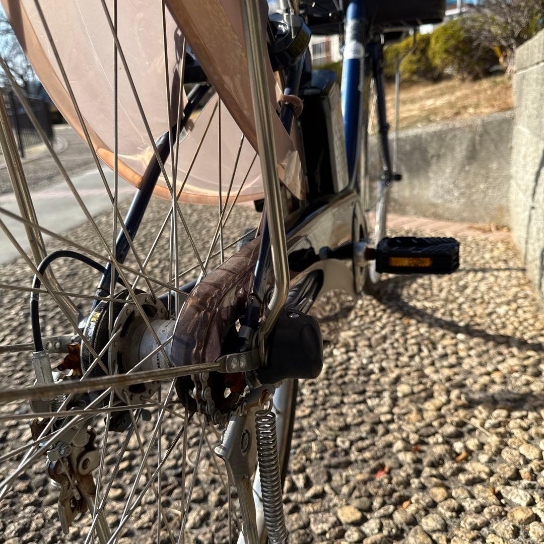 パナソニック 26インチ 電動アシスト, シティタイプ 青色 前後バスケット付き