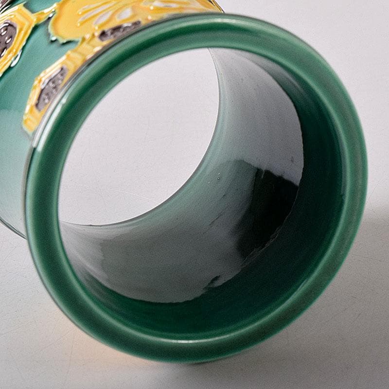 茶道具　谷口登志雄　菁嵐作　青交趾　鶴亀　蓋置　共布共箱　V　7866