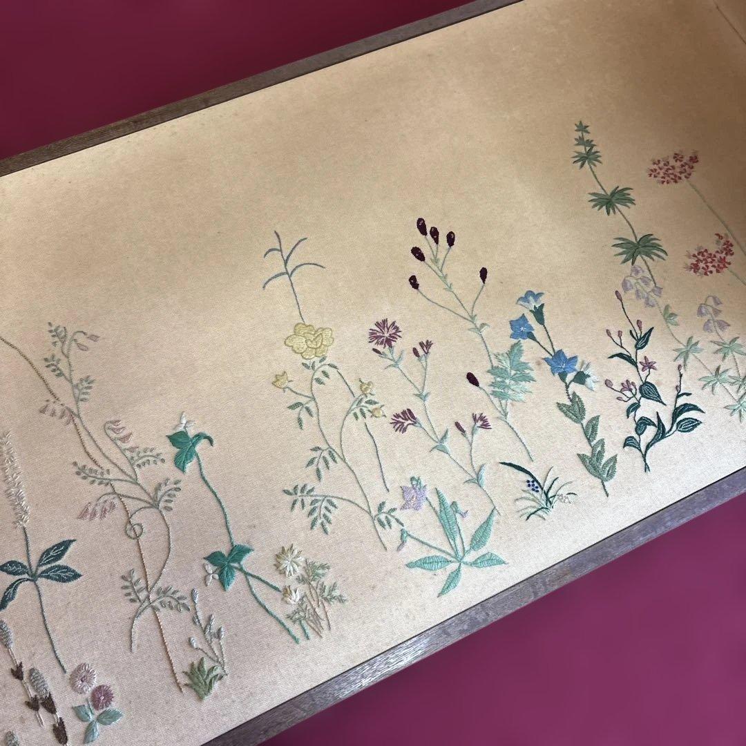 衝立　仕切り　枕屏風　花柄刺繍　アンティーク　骨董　送料込み