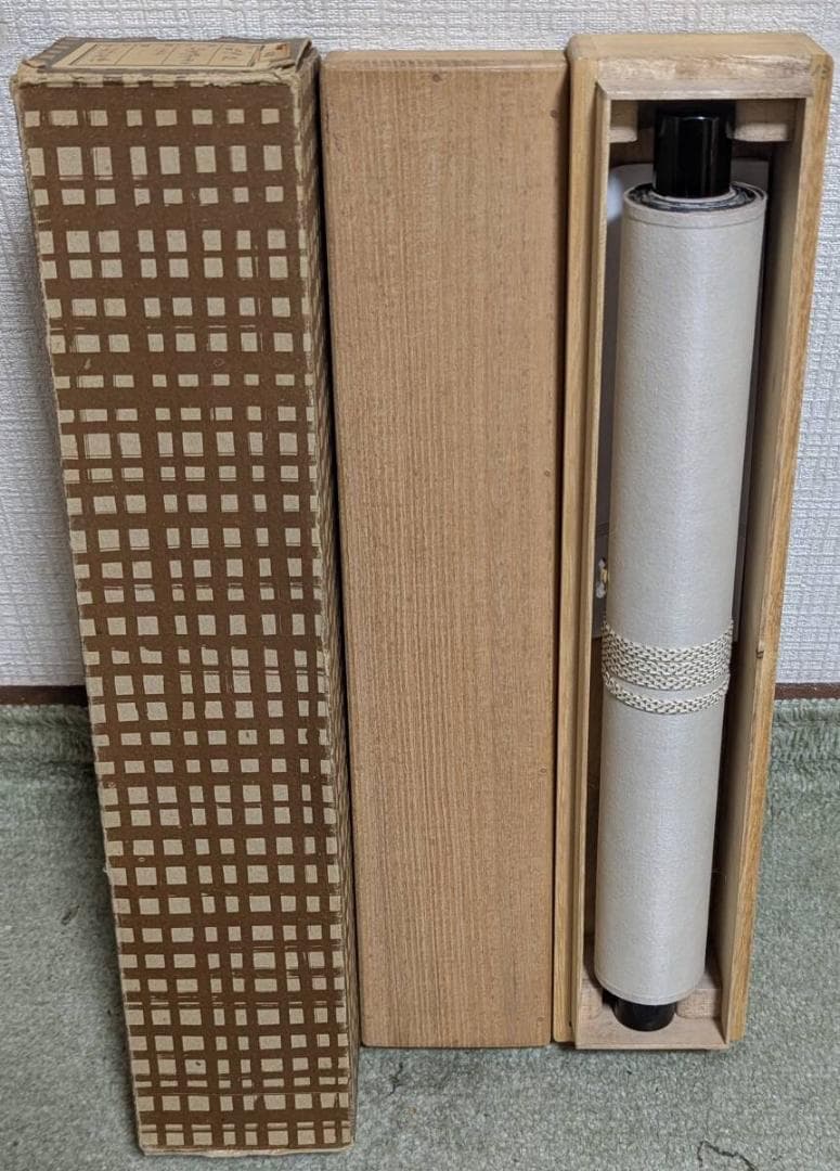 【真作】掛軸　細合喝堂　利休座像　人物肖像画賛　共箱入　U155