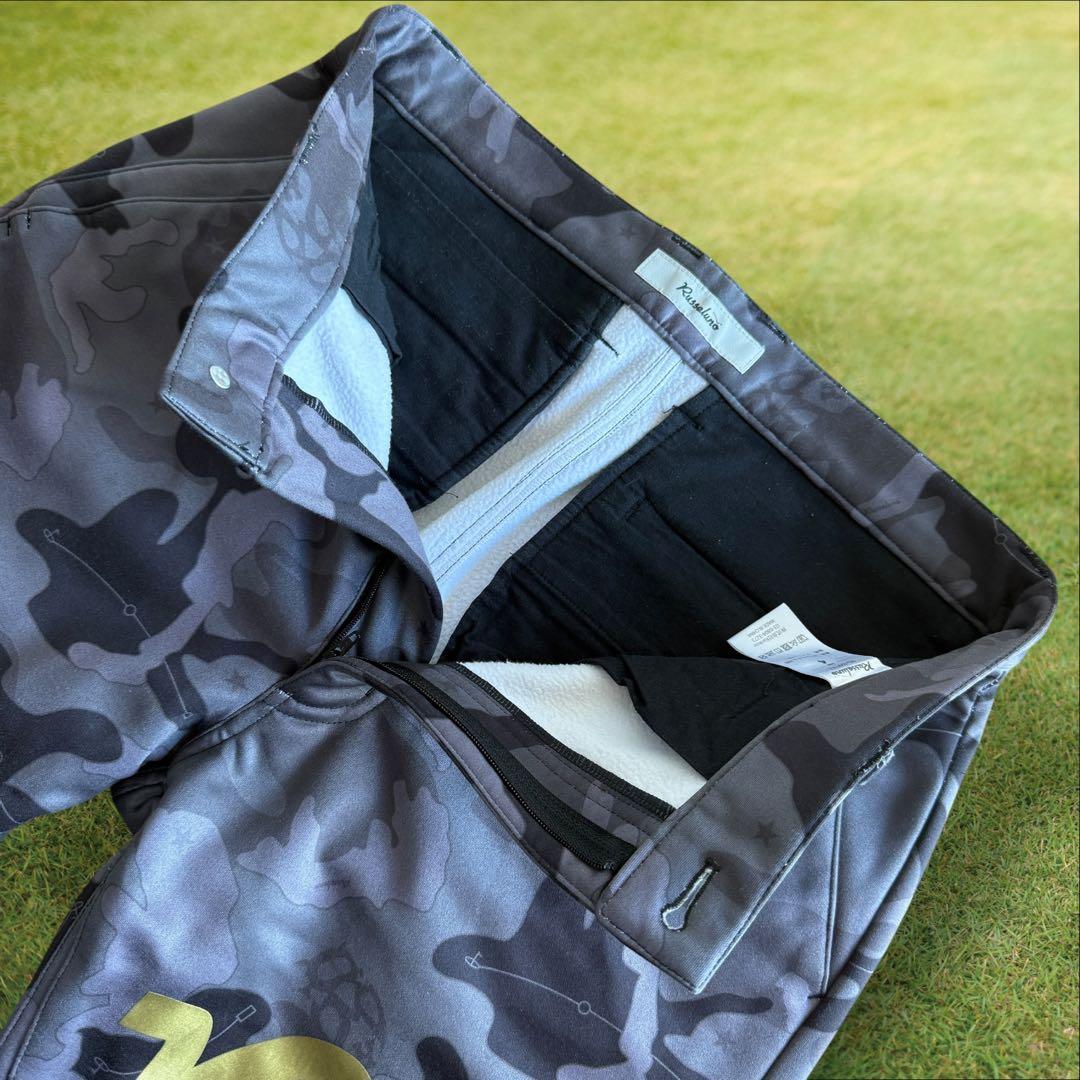 裏起毛　ラッセルノ　パンツ　迷彩　総柄　M〜L相当　白　黒　グレー　蓄熱　暖パン