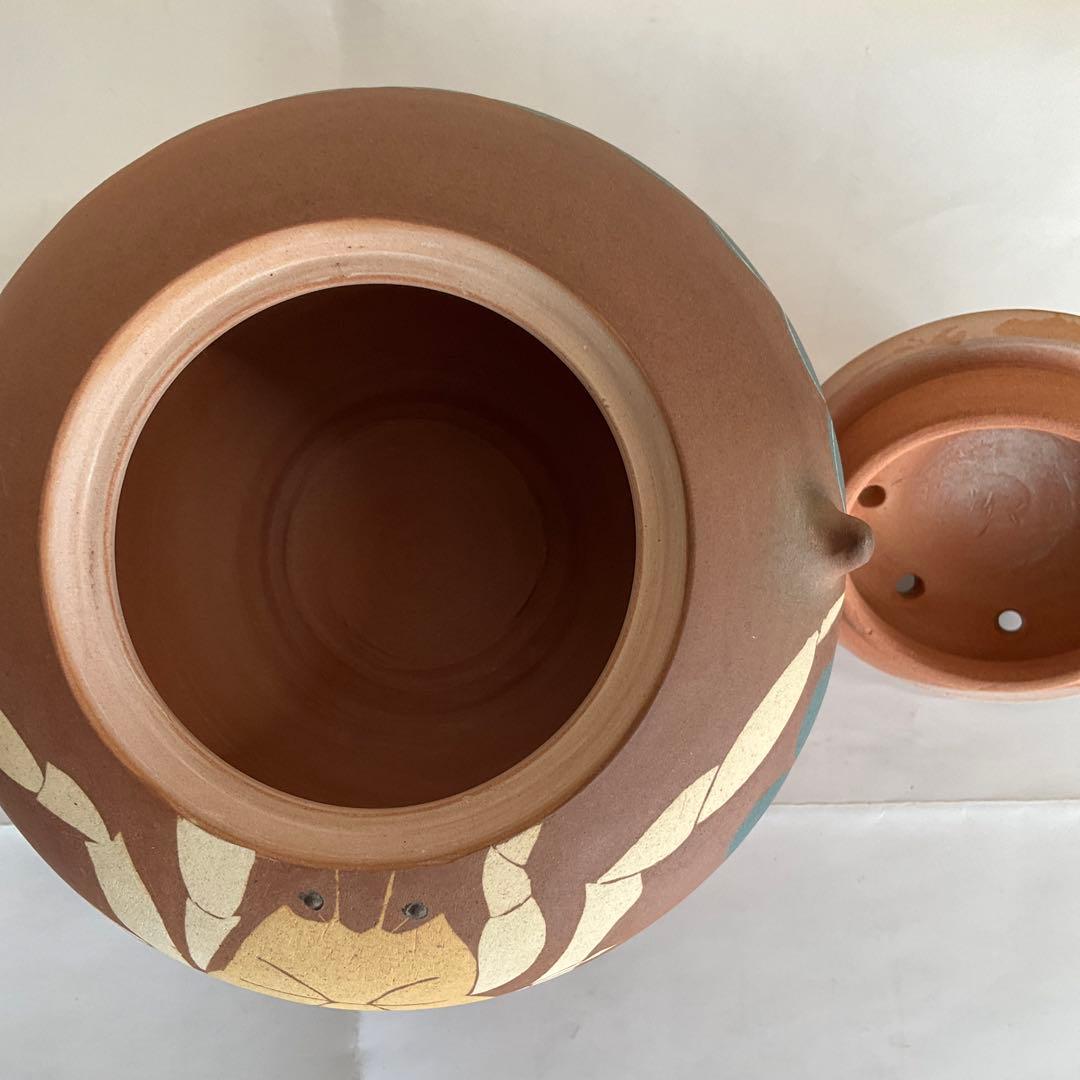 陶芸家　文化功労者、日本芸術院会員　今井政之作　象嵌彩窯変　蟹文香炉