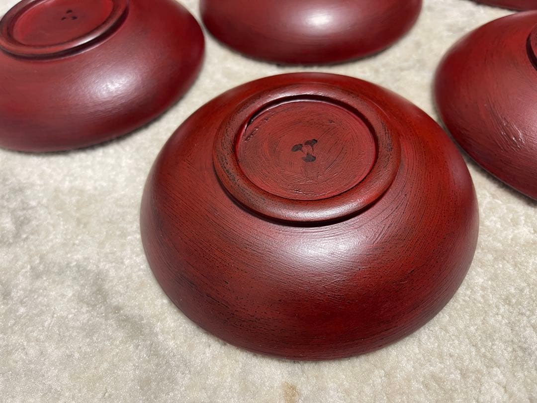 【レア】山岸厚夫　赤色漆器 茶托5枚セット