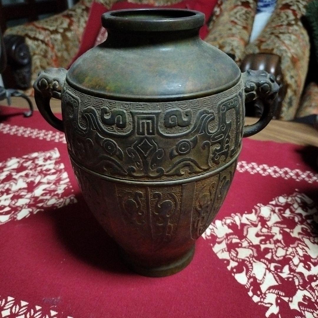 中国　花瓶　銅器