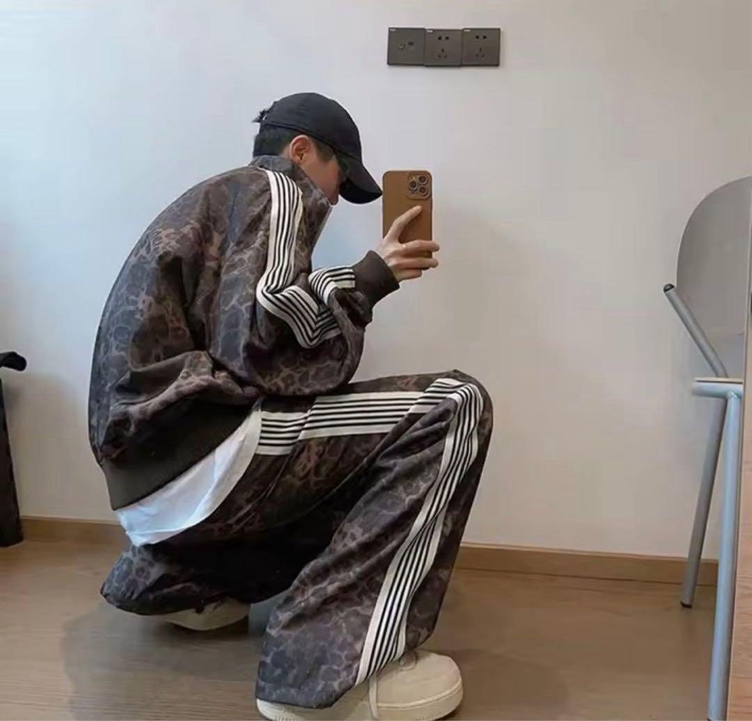 レア完売 レオパード柄 カモフラージュ フルジップジャージ上下セット ゆったり系