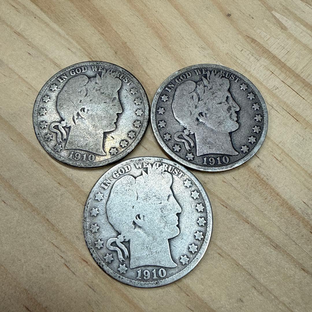 1910年 バーバー50セント銀貨3枚セット