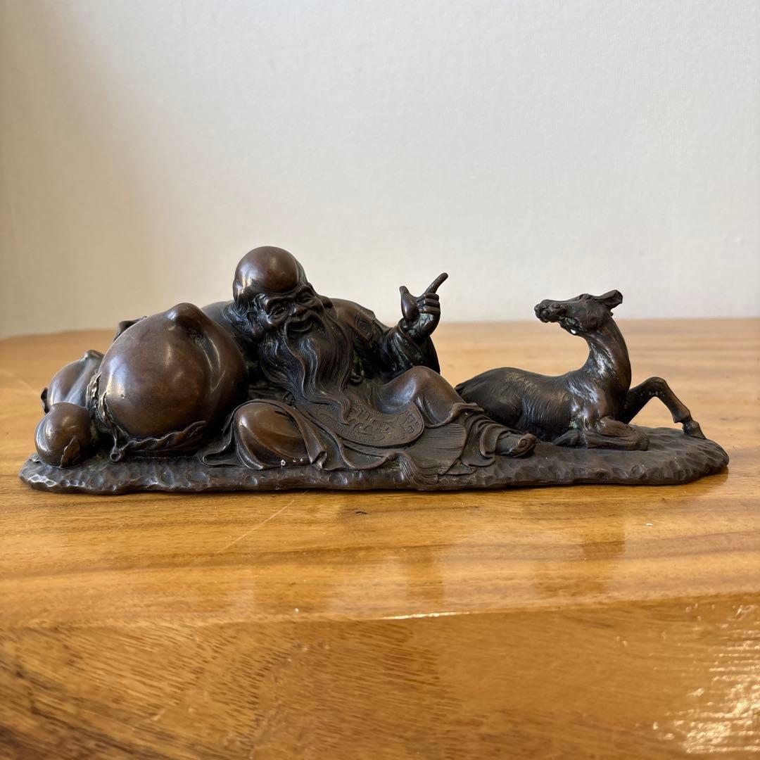 鹿　仙人　寿老人　置物　銅製インテリア