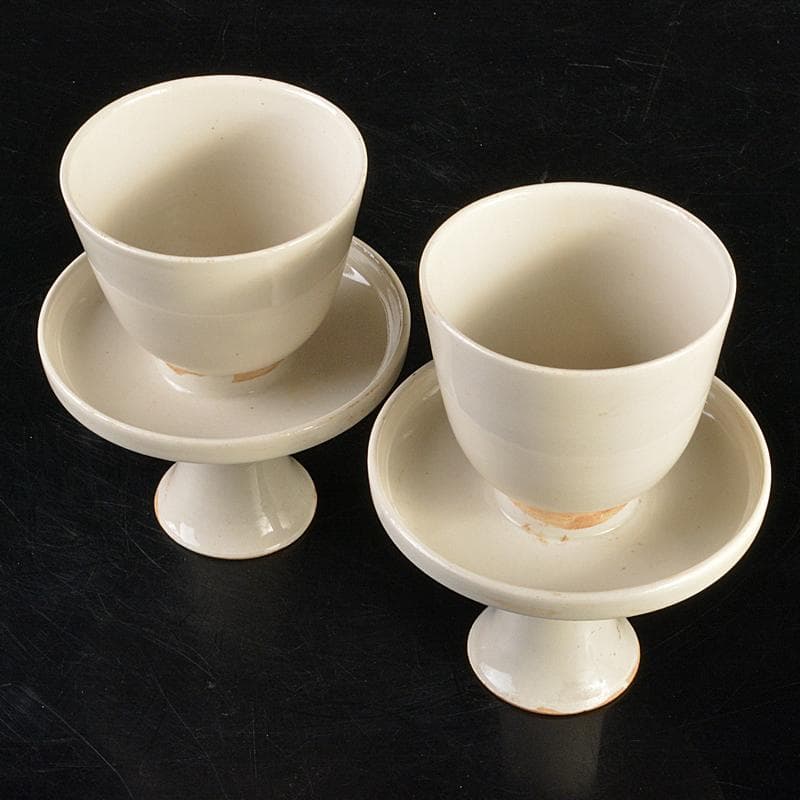 中国　定窯　白磁　杯　杯台　一對　在銘　D　7267E