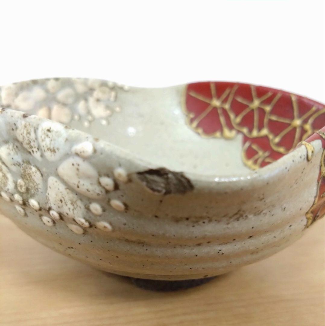 京焼　清水七兵衛作　三ツ組　向付け　清水七兵衛七角印　三ツ組鉢