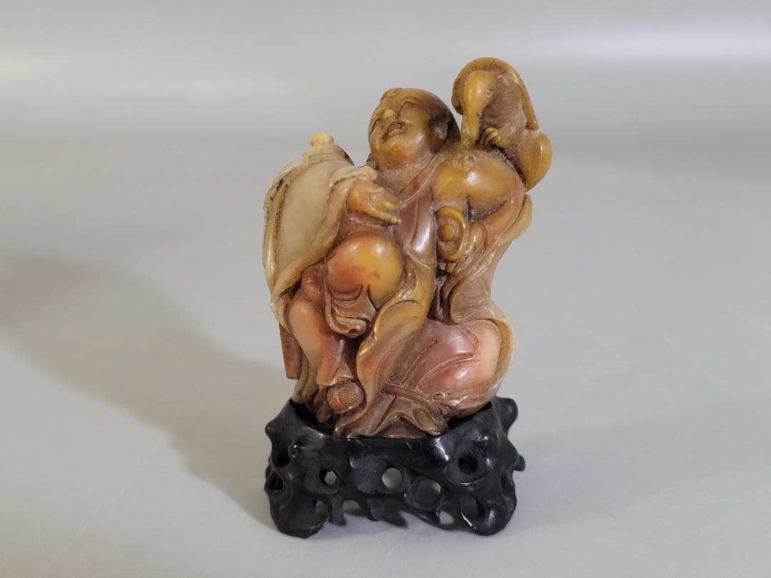 中国 古い 石彫刻 置物 台付