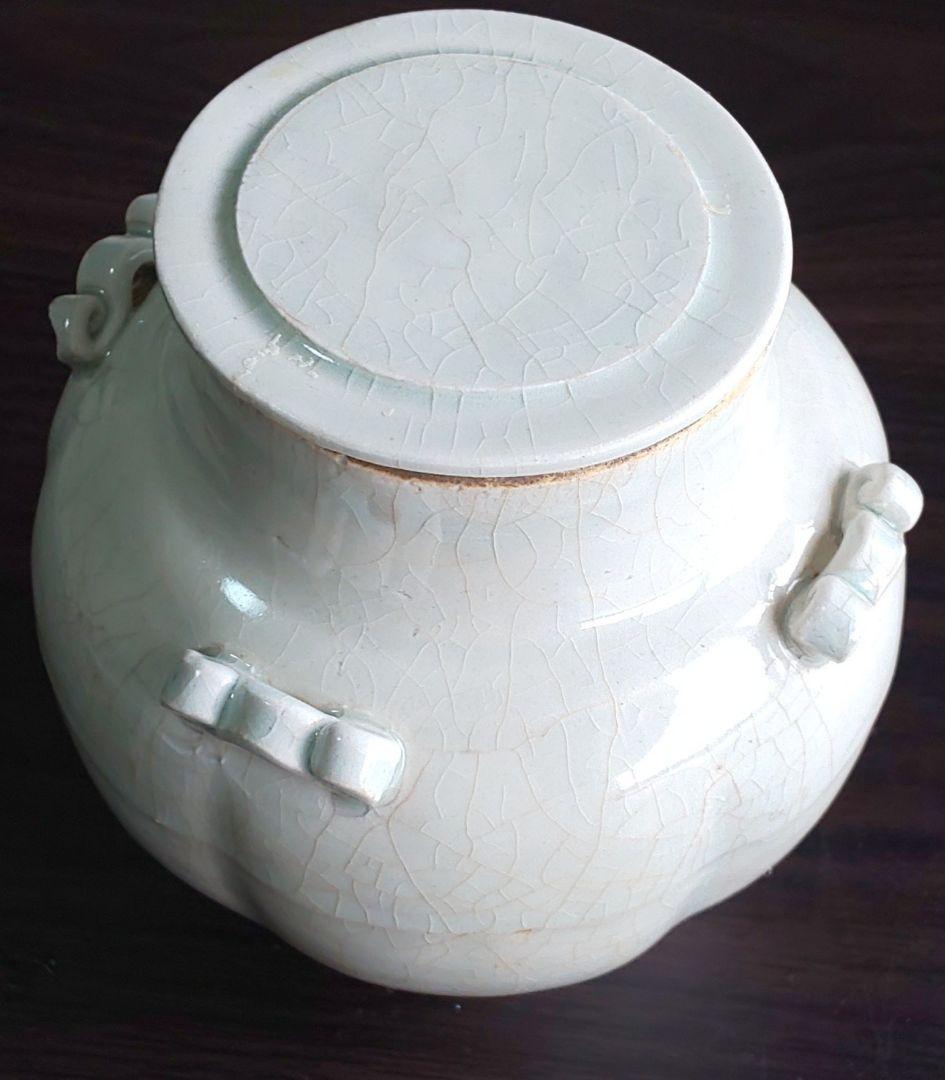 中国美術 宋 白磁 蓋付壺四耳壺 北宋時代(１２世紀後期)