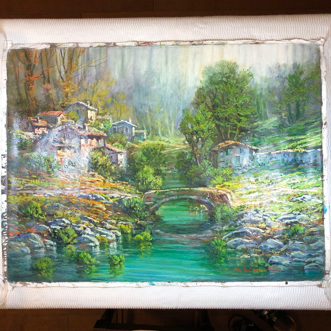 マリオ・ディ・マルティーノ　「古い橋」 油彩画　木枠無し　キャンバスのみ