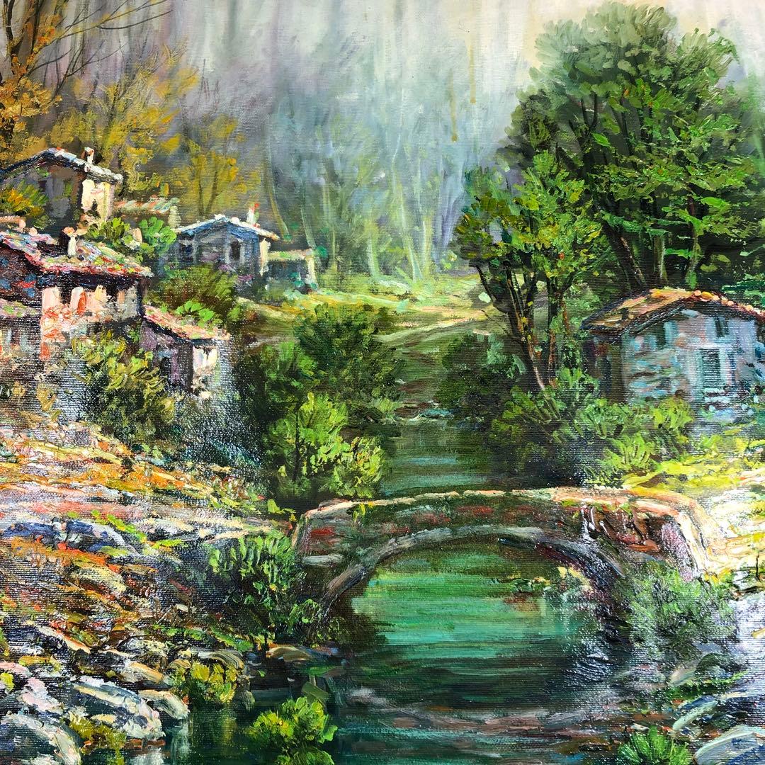 マリオ・ディ・マルティーノ　「古い橋」 油彩画　木枠無し　キャンバスのみ