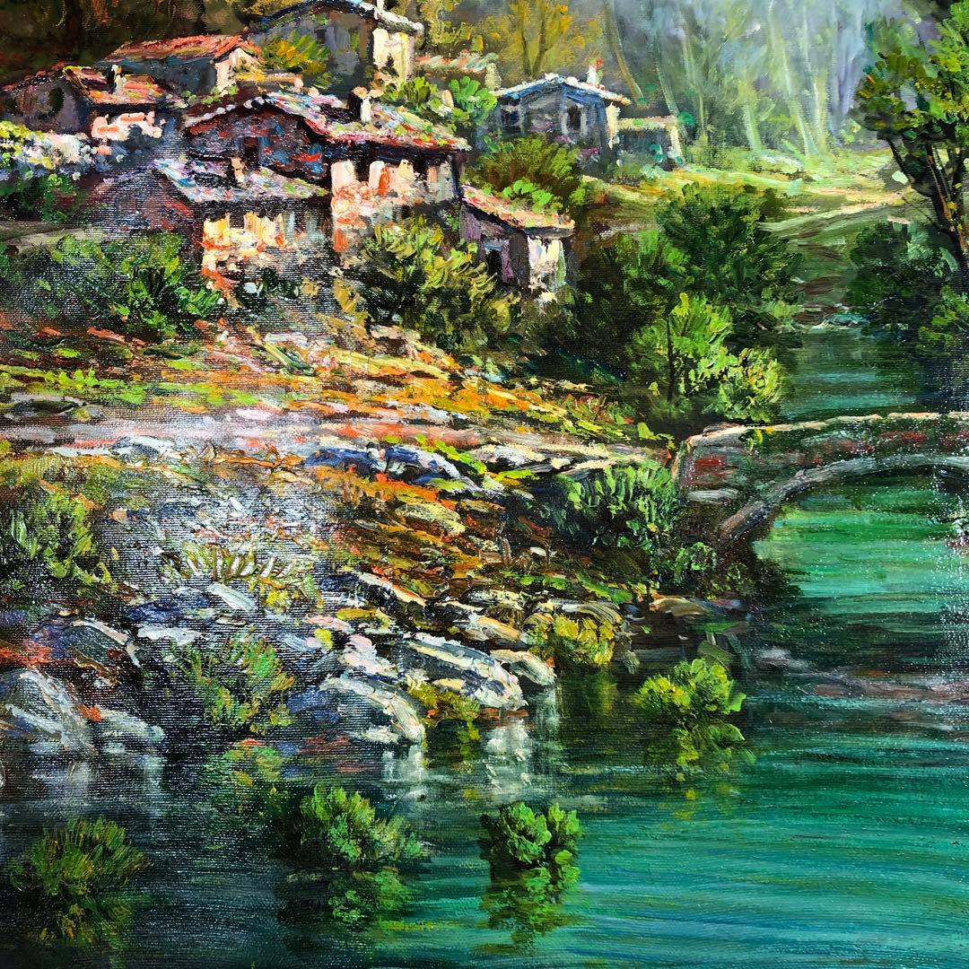 マリオ・ディ・マルティーノ　「古い橋」 油彩画　木枠無し　キャンバスのみ