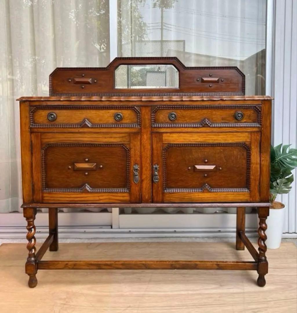 イギリス　アンティーク　キャビネット　ミラーバックサイドボード　ヴィンテージ