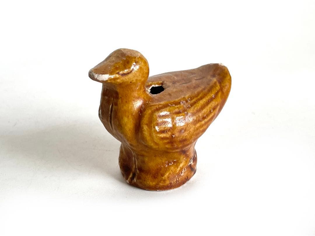 骨董　アンティーク　陶俑　唐時代　家鴨　人形　鳥形俑　黄釉　あひる　唐三彩　発掘