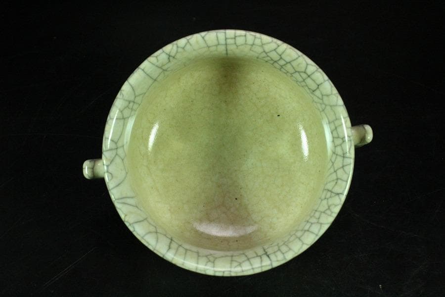 中国美術 哥釉 双耳 香炉(K-XA884)