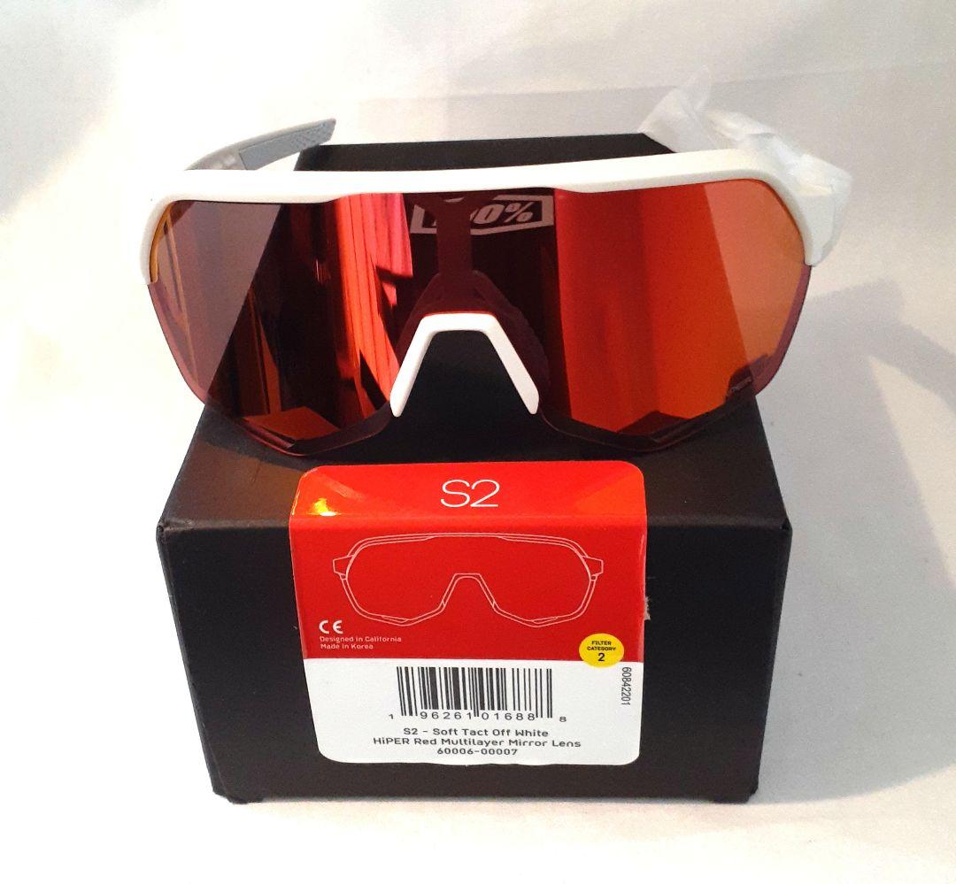 100% S2 ホワイト レッドミラーレンズ ワンハンドレッド サングラス