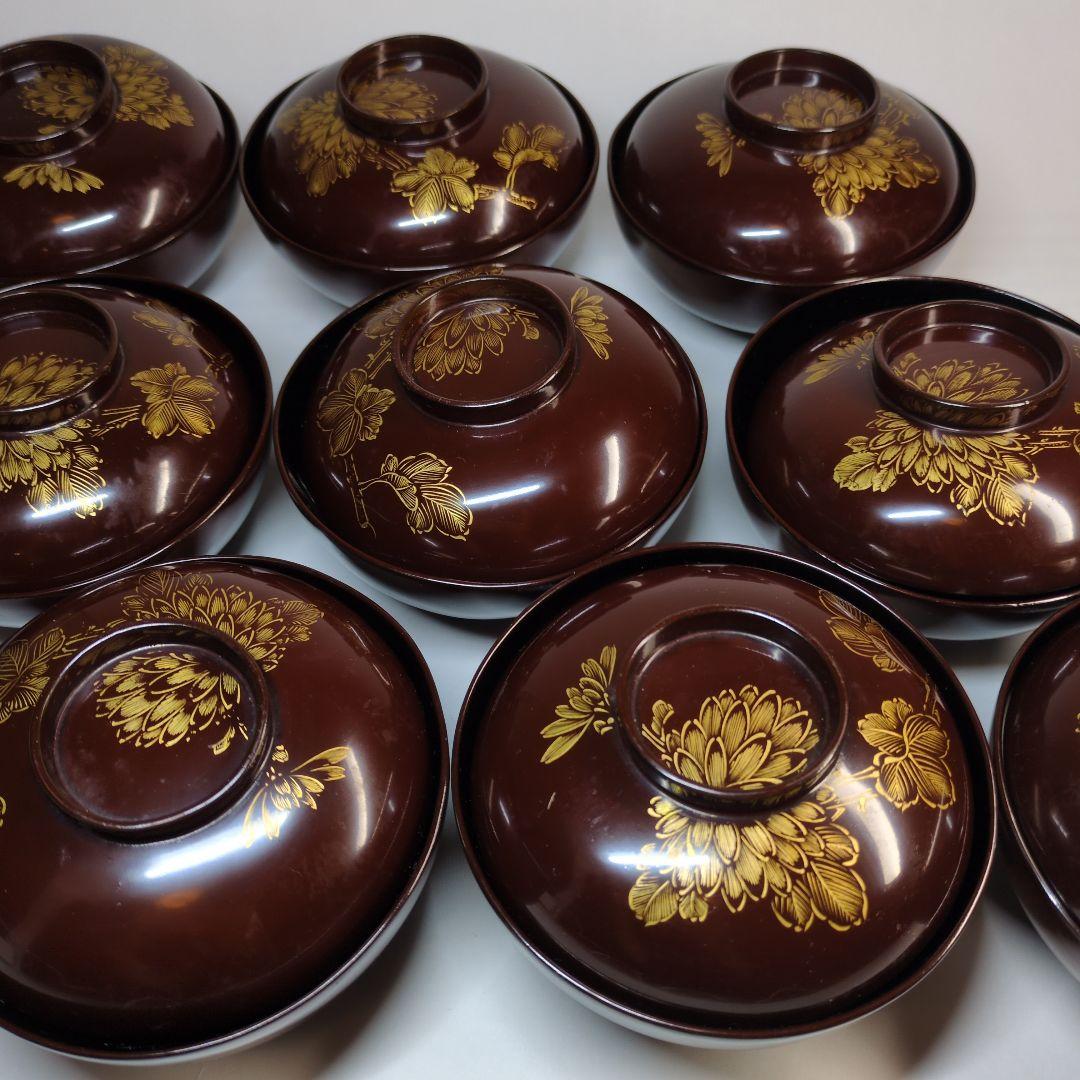 輪島塗　沈金　碗　9客セット　骨董　アンティーク　茶碗