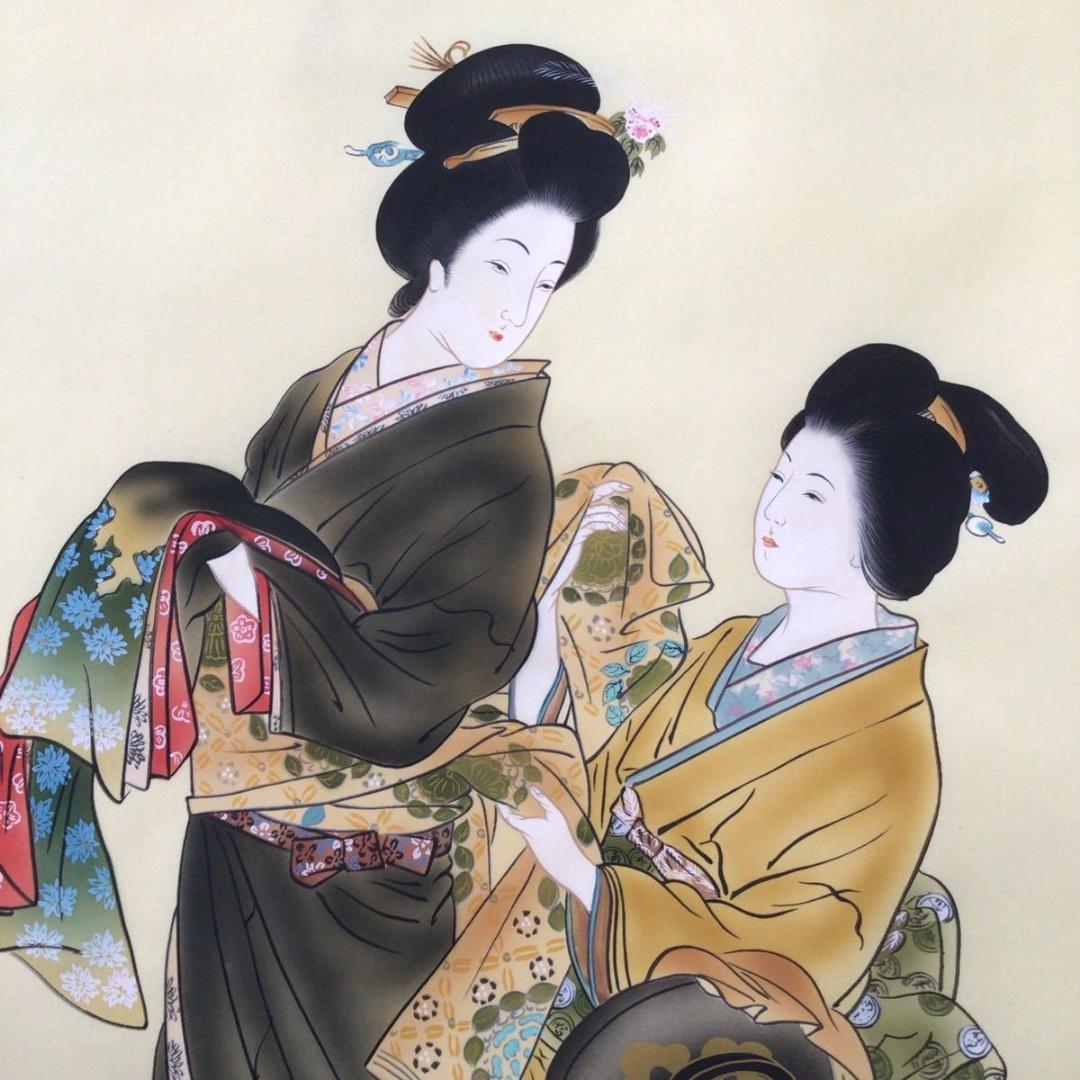 掛軸 田口青児『よそおい 美人図』日本画 絹本 肉筆 共箱付 掛け軸 k471