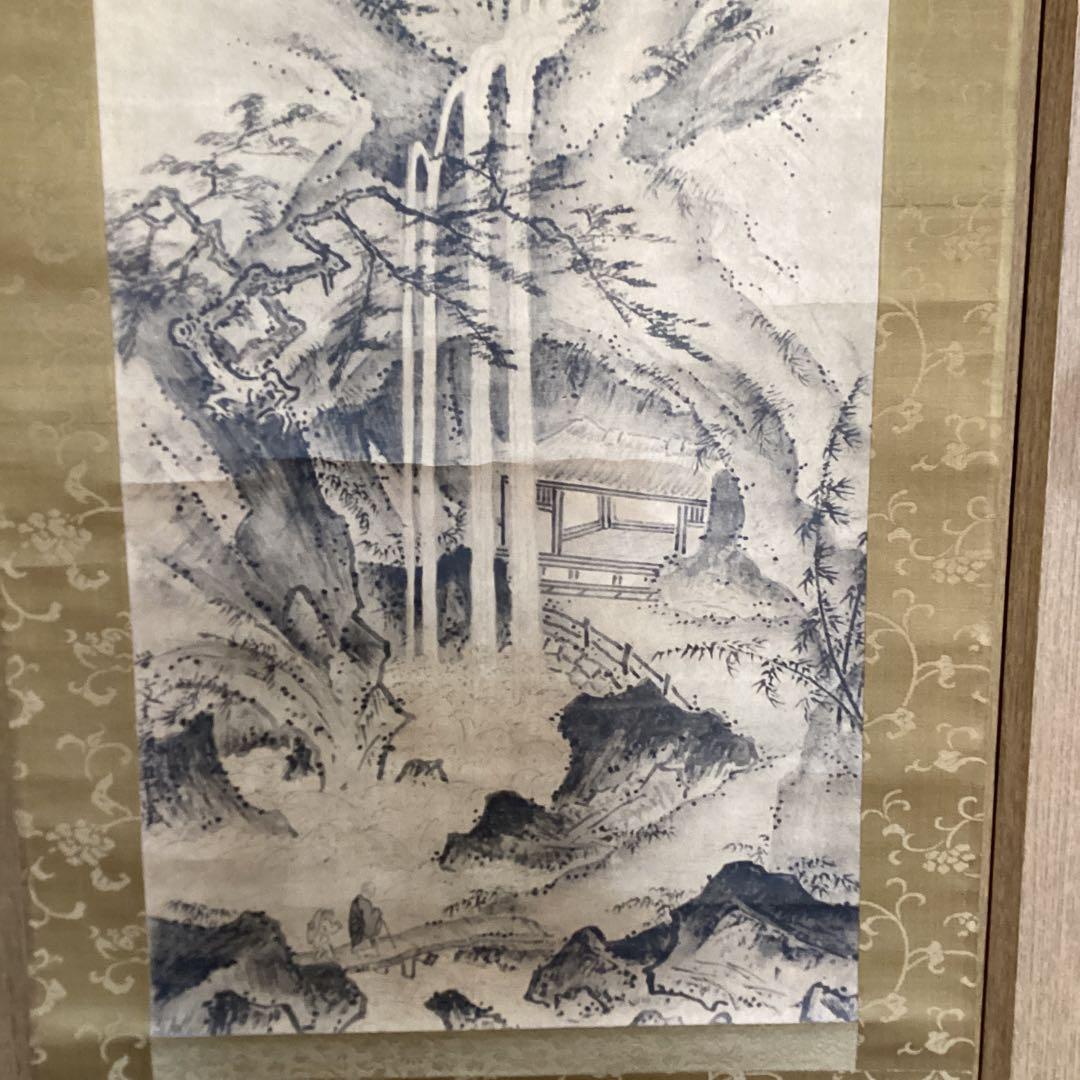 芸阿弥《観瀑図》複製画　《京都五山　月翁周鏡　蘭坡　横川景三》　室町期作品 レア