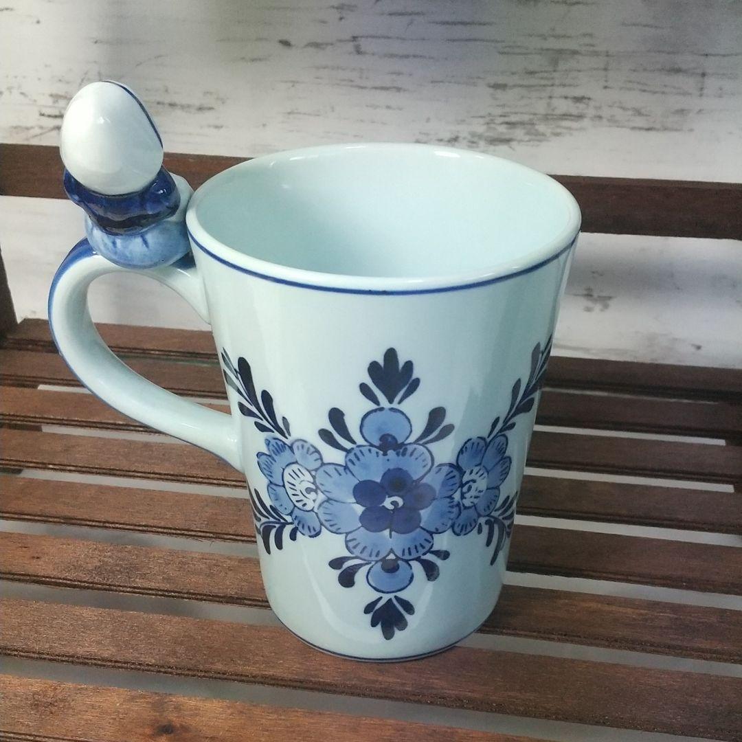 【ビンテージ レア】ブルー デルフト ブロー ハッピーレディハンドル マグカップ