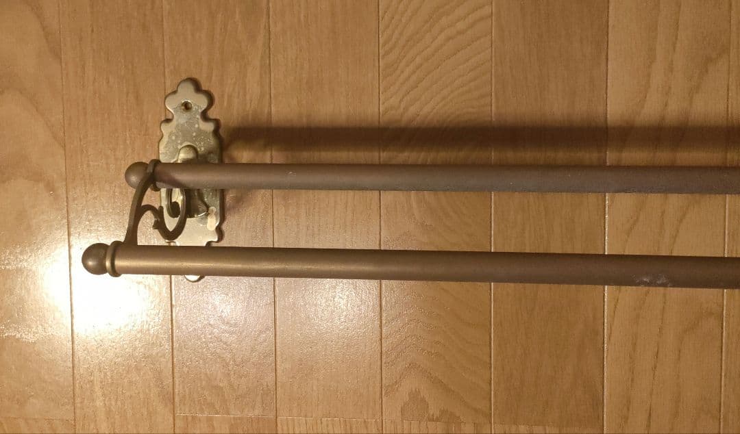 アンティーク 真鍮製 ダブルタオルバー 2連タオル掛け ロングタイプ イタリア製