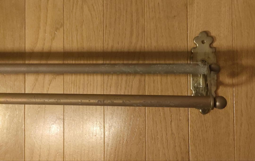 アンティーク 真鍮製 ダブルタオルバー 2連タオル掛け ロングタイプ イタリア製