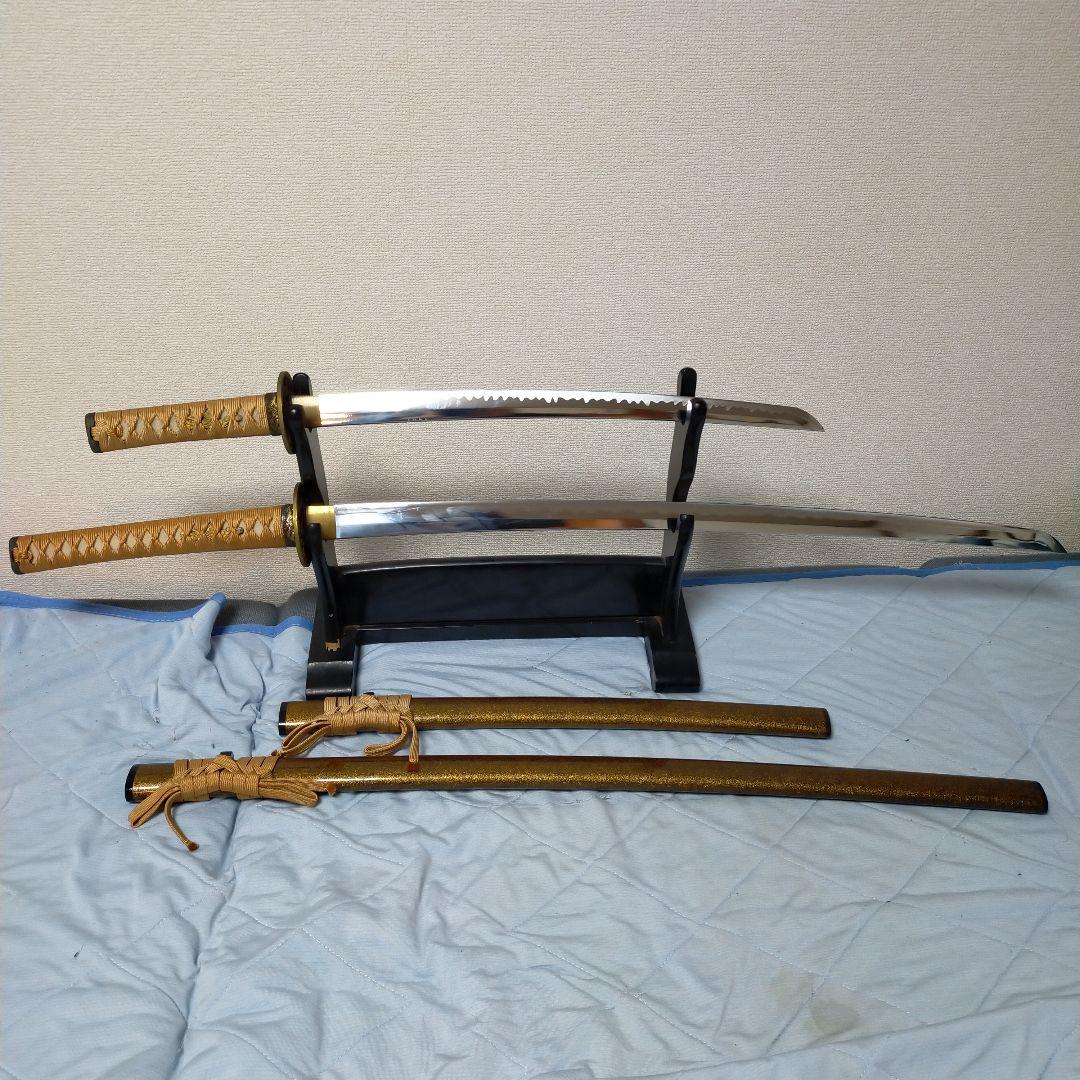 居合刀　模造刀　日本刀　刀剣　鮫皮 透かし鍔　大小二本　刃紋