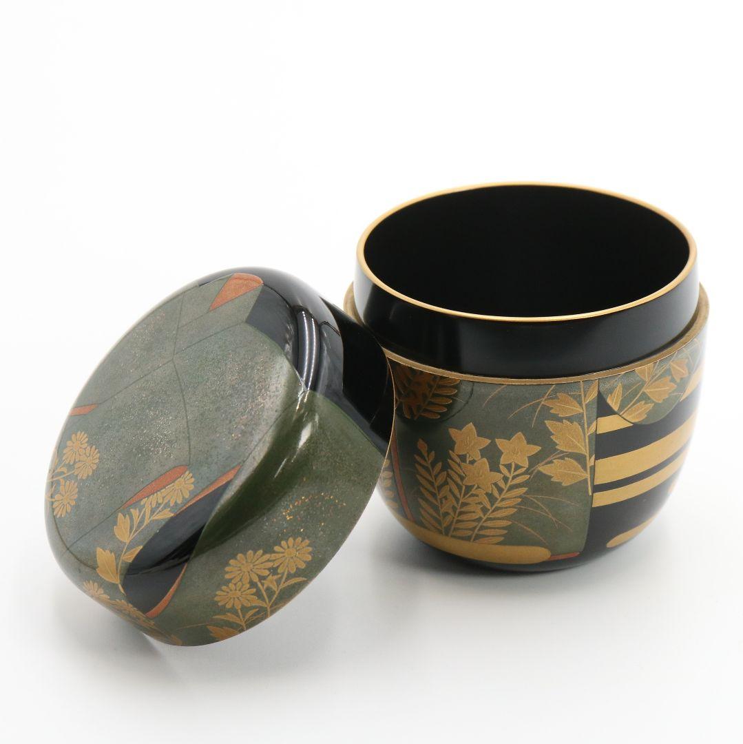 松村建作 蒔絵誰袖棗 秋草 誰ヶ袖 共箱共布 茶道具　OJ160　1F14