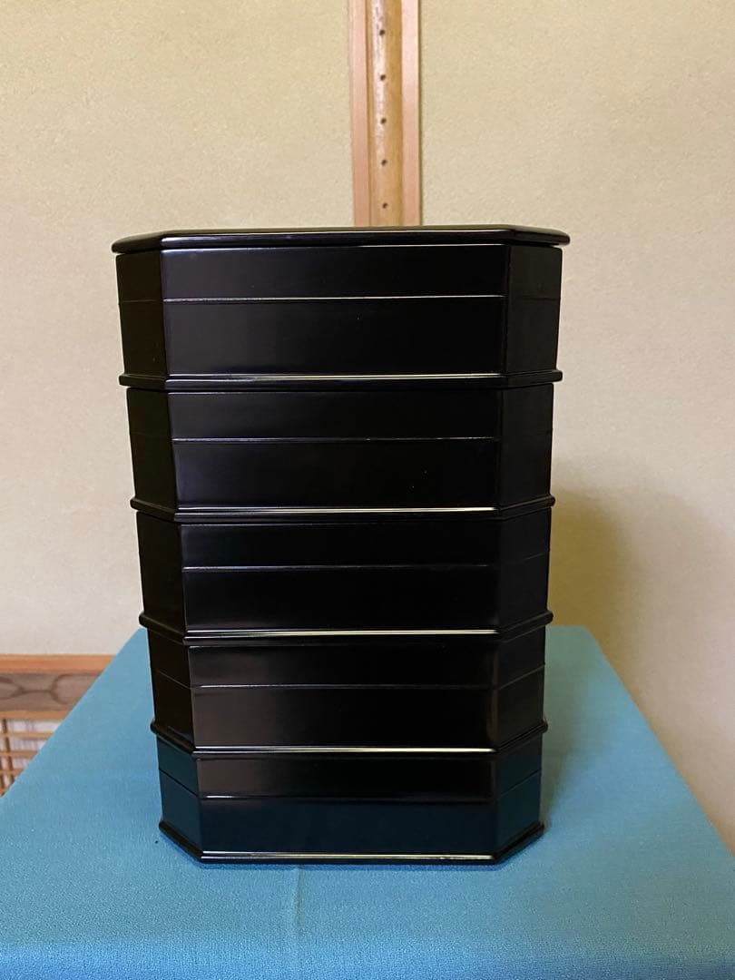 【本日限定】茶道具/縁高重 木製 黒 新塗 5段