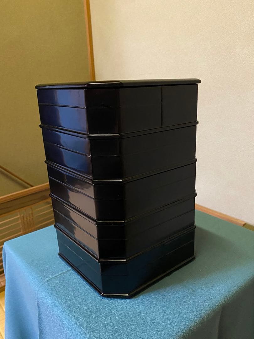 【本日限定】茶道具/縁高重 木製 黒 新塗 5段