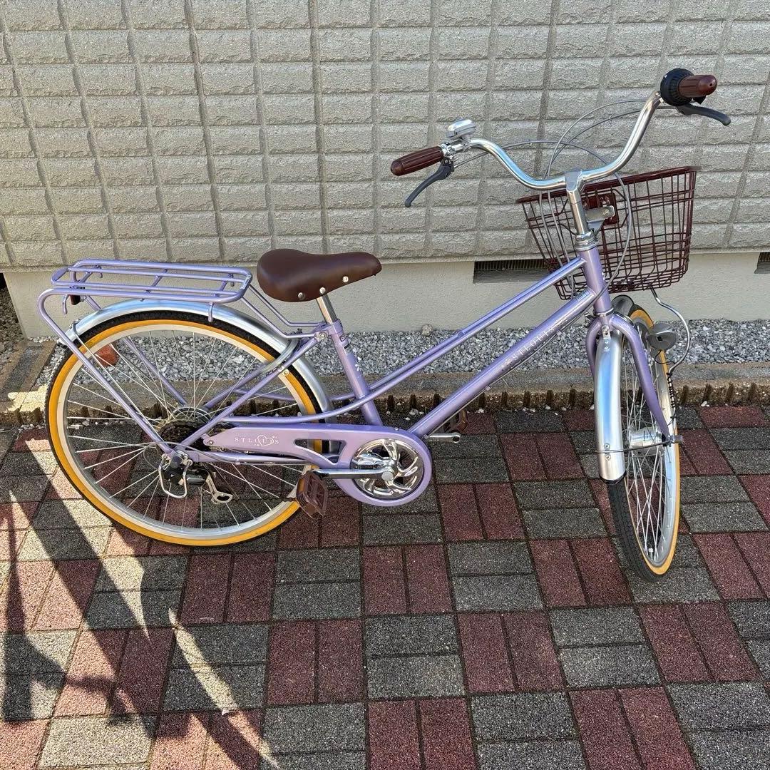 美品　 子ども　24インチ　自転車　パープル シティサイクル バスケット付き