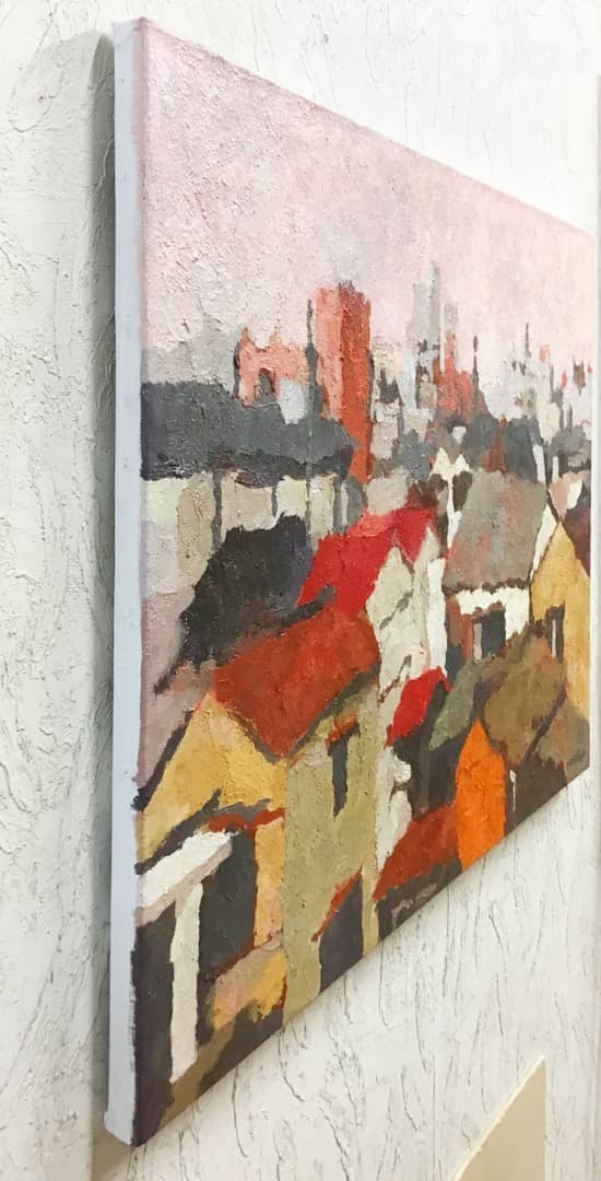 小王自由様向け 270 油絵/風景/街景/東京/荒川/土手より/P15号