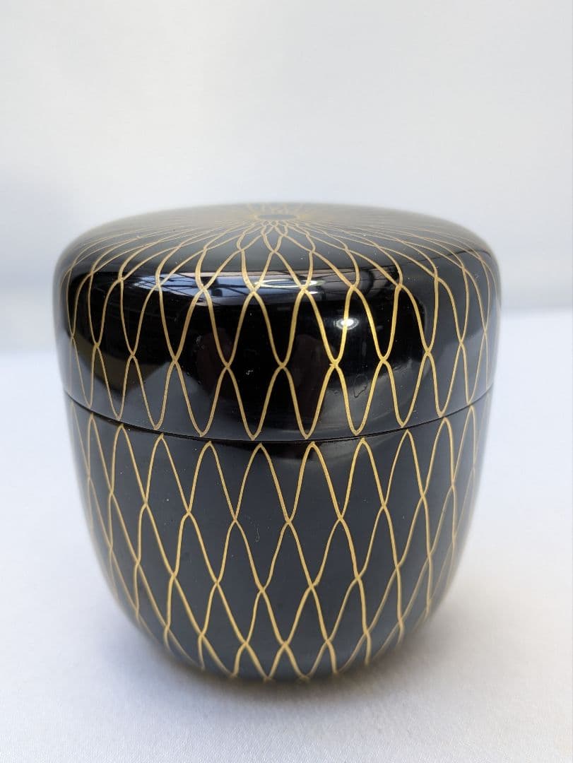 てーむ☆b480、茶道具 棗 なつめ 中棗 黒金網目蒔絵