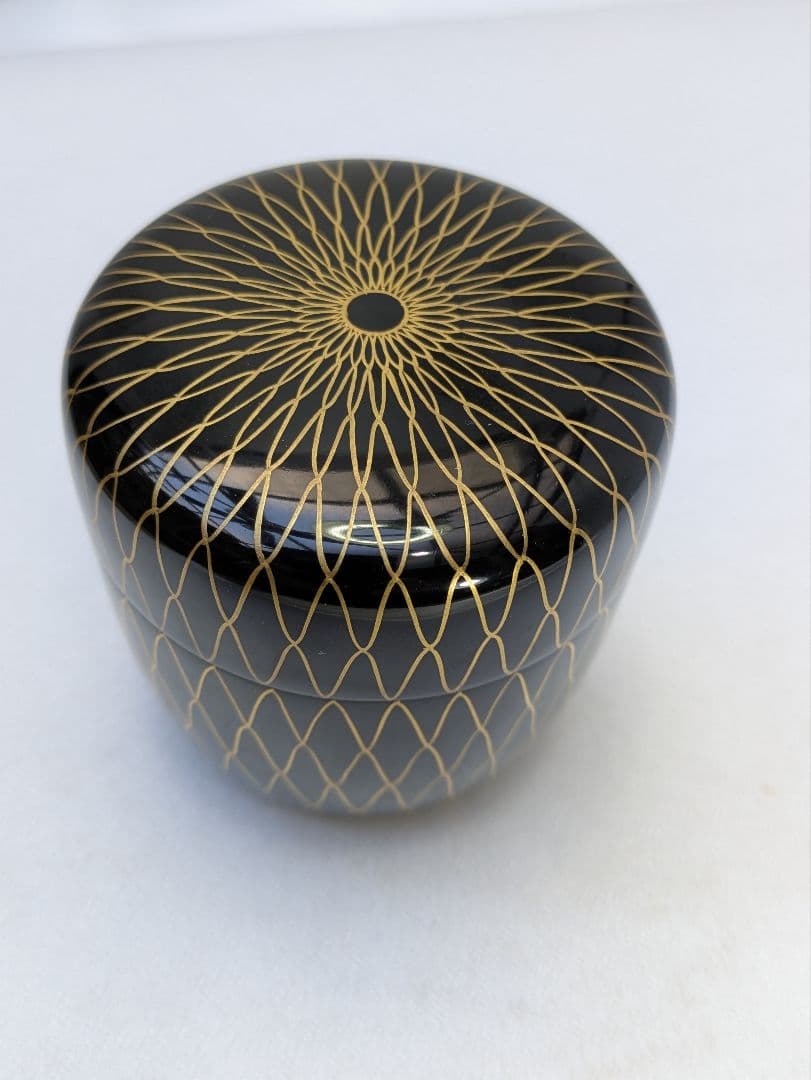 てーむ☆b480、茶道具 棗 なつめ 中棗 黒金網目蒔絵