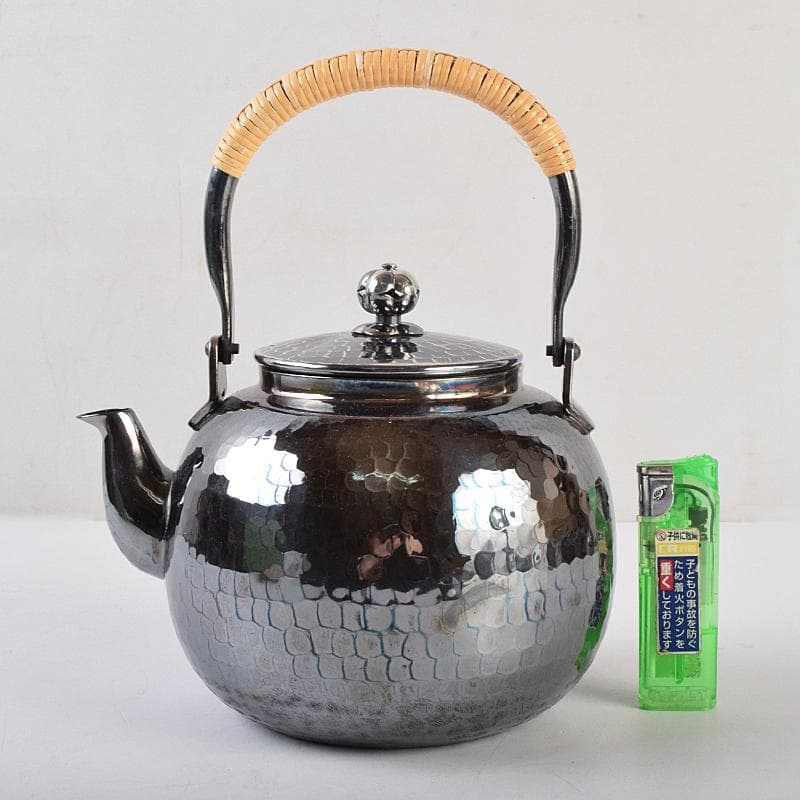 煎茶道具　白銅いぶし銀　槌目　銀瓶　湯沸し　約501g　M　R9483