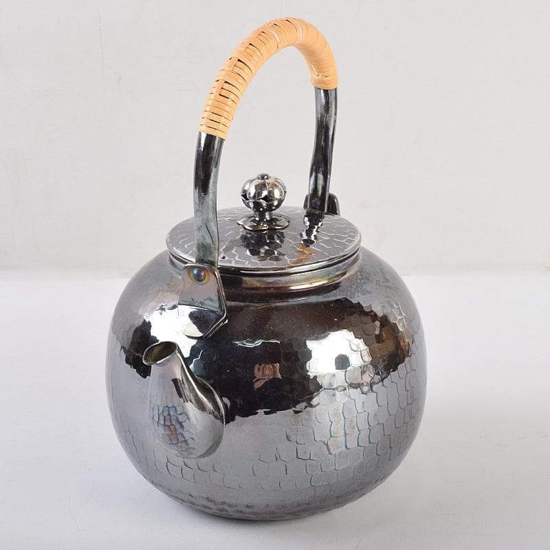 煎茶道具　白銅いぶし銀　槌目　銀瓶　湯沸し　約501g　M　R9483
