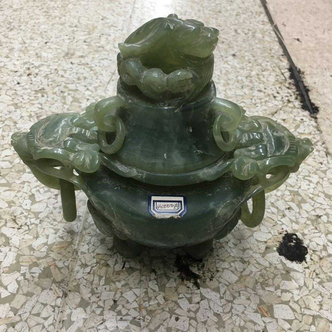 アンティーク 天然石 香炉 彫刻 骨董品 ヒスイ
