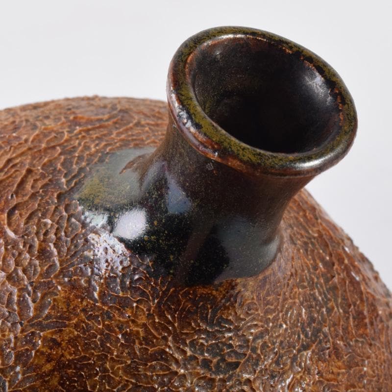 上野焼　十時窯　白川卓甫作　飴釉　細口瓶　花瓶　C　7218