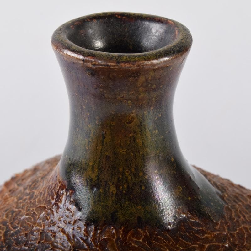 上野焼　十時窯　白川卓甫作　飴釉　細口瓶　花瓶　C　7218