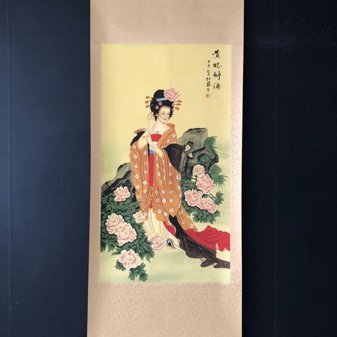 中国人物画　美人図　掛け軸　三尺中堂 宮廷風人物画・装飾用