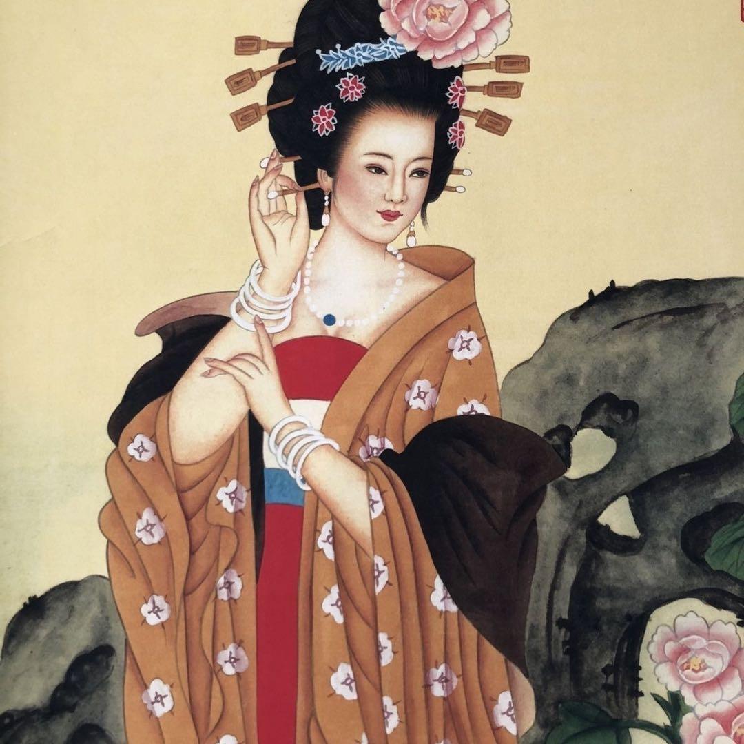 中国人物画　美人図　掛け軸　三尺中堂 宮廷風人物画・装飾用