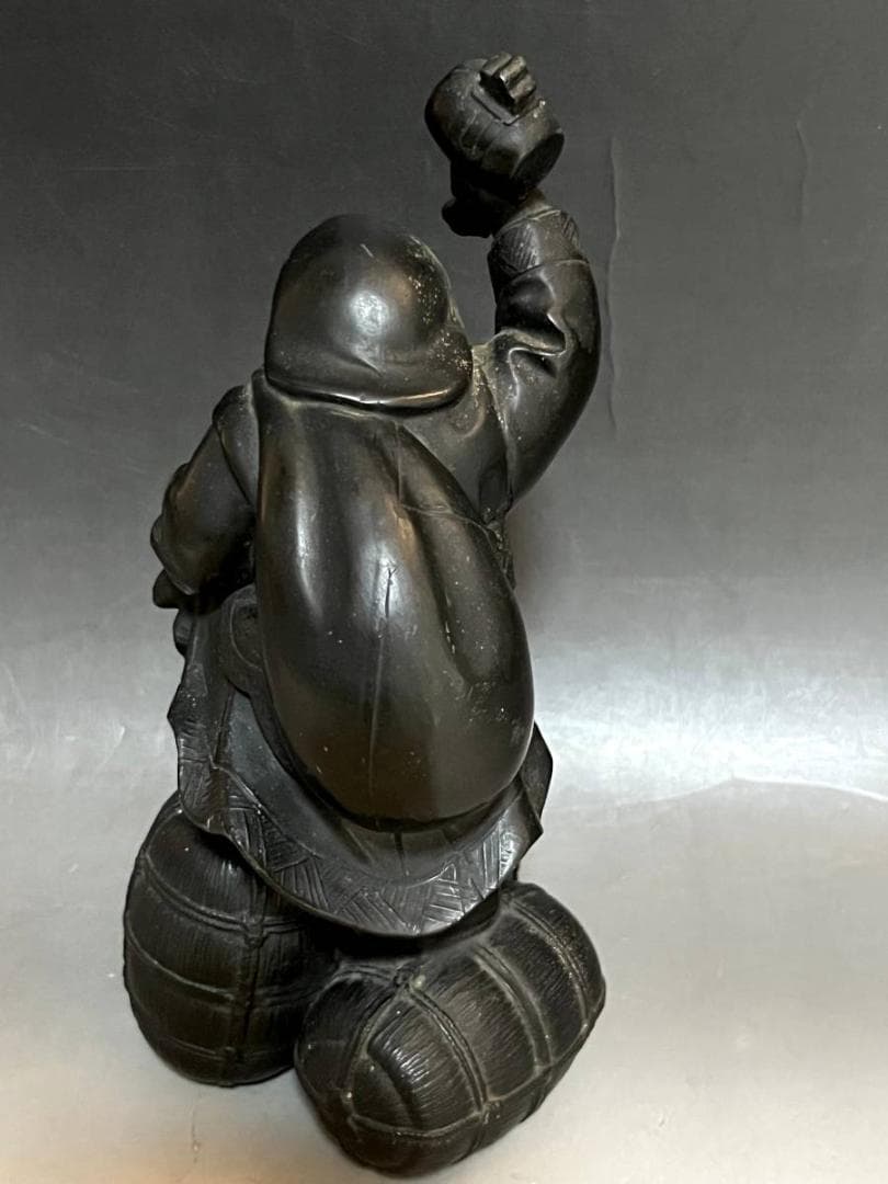 置物■布袋さん 銅製 オブジェ 七福神 米俵上布袋様 1.12kg時代物 骨董■