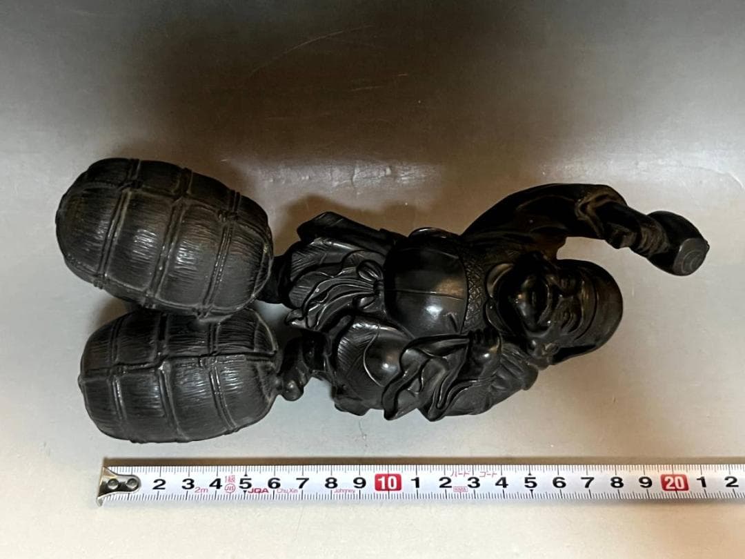 置物■布袋さん 銅製 オブジェ 七福神 米俵上布袋様 1.12kg時代物 骨董■