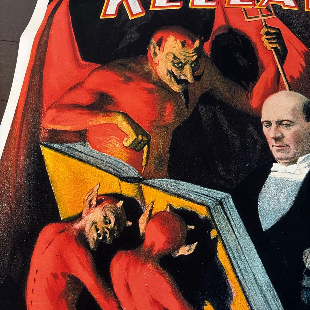 7アンティーク　ビンテージ　悪魔　スカル髑髏　マジシャン　マジック　奇術ポスター