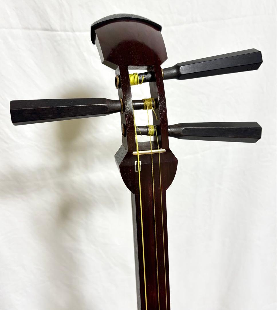 【皮破れ有】三味線セット 中棹 綾杉彫り 東さわり 三つ折れ