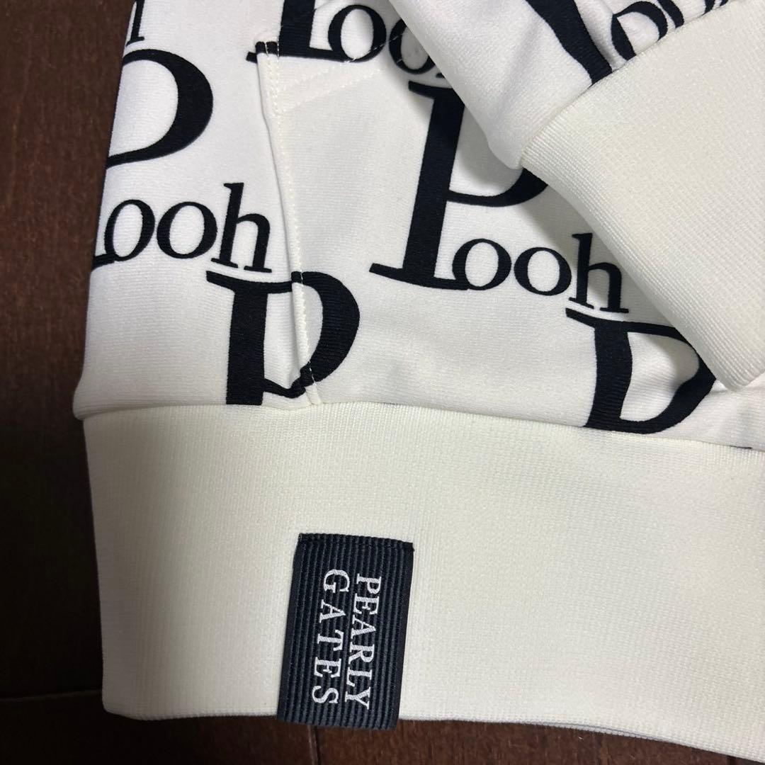 パーリーゲイツPGプーさんロゴプリント裏起毛パーカーホワイトサイズ1