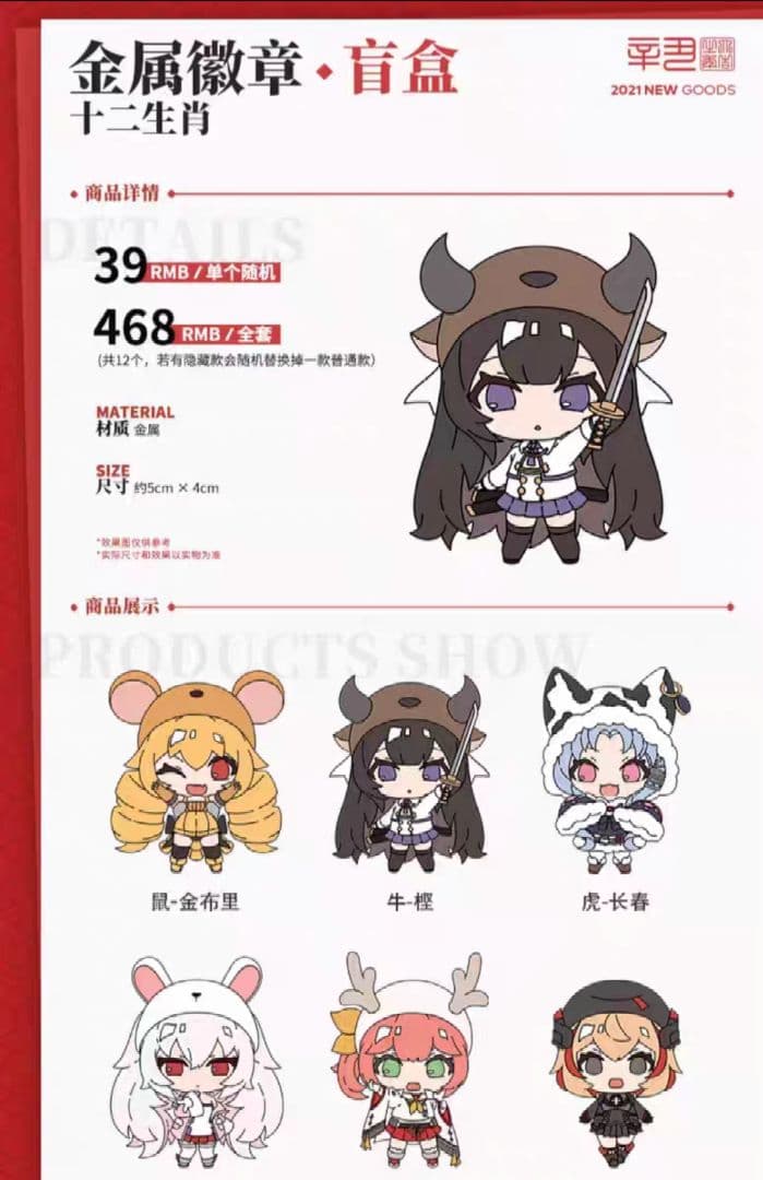 アズールレーン　十二支　金属バッジ　ピンバッジ